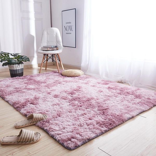 

carpets simple pv plush long hair tie-dye non-slip absorbent pad, carpet for living room, bedroom, room decoration, gray