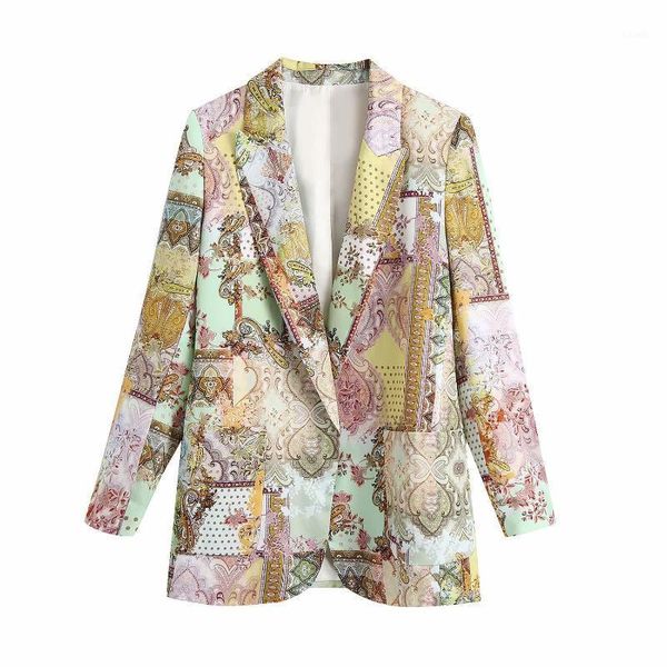 

women's suits & blazers women 2021 fashion vintage print blazer coat long sleeve pocket female outerwear chic jackets loose casual autu, White;black