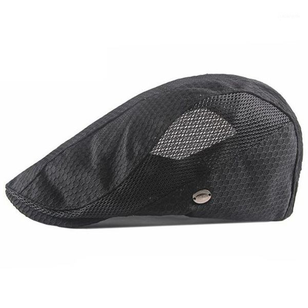 

summer ultra-thin breathable berets for men women hollow ventilated mesh caps adjustable size casual couple sports cap, Blue;gray