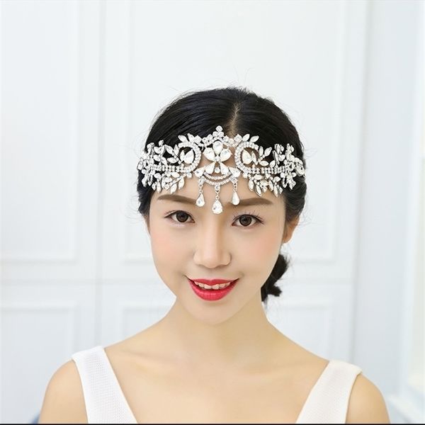 

drop crystal forehead water headband bridal jewelry, Black;brown