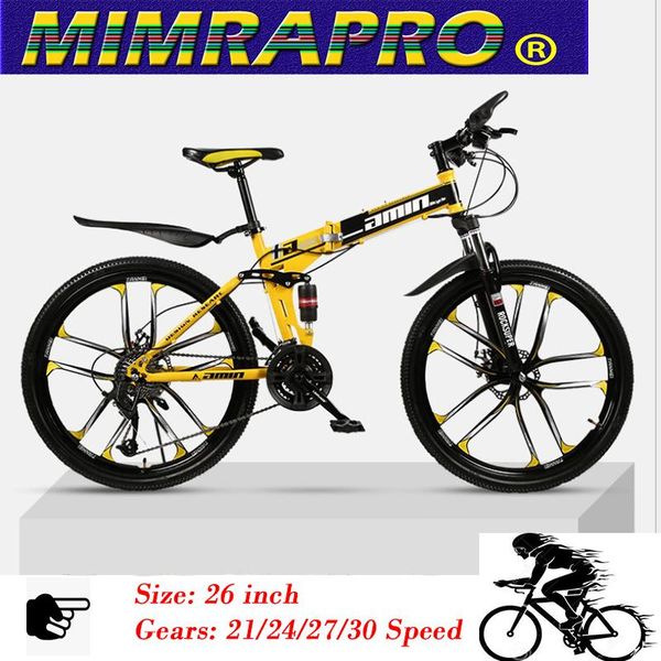 

yellow 26 inch folding bike high-carbon steel mountain bicycles can choose 21/24/27/30 speed disc brakes mtb bikes