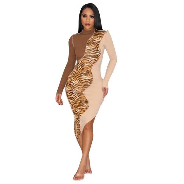 

casual dresses patchwork midi dress turtleneck pullover full sleeves asymmetrical hip wrap mid-calf autumn party club vestidos, Black;gray