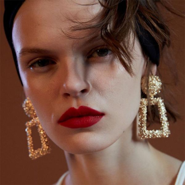 

dangle & chandelier big metal drop earrings for women heavy pendant shiny wedding jewelry fashion alloy statement earring wholesale, Silver