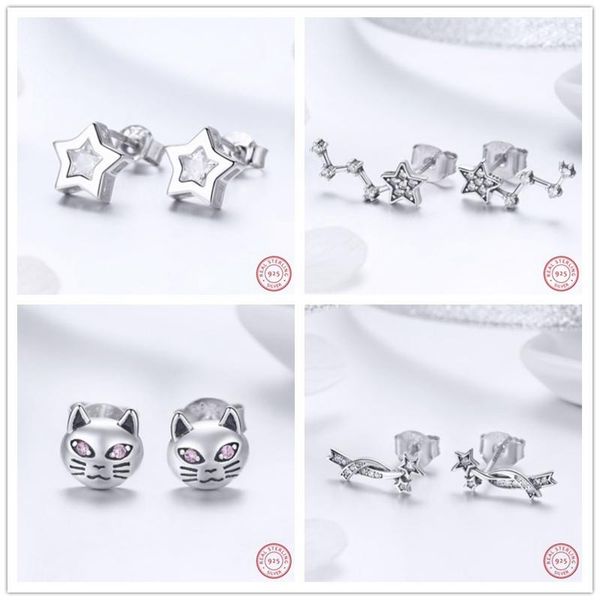 

stud 925 sterling silver earrings for women girls secret of stars/the star's waitting/sticky cat/shining meteor design, Golden;silver