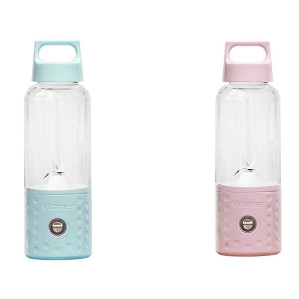 

juicers 2set 500ml 4000mah portable smoothie blender mini usb mixer electric juicer charging vitamer fruit pink & blue
