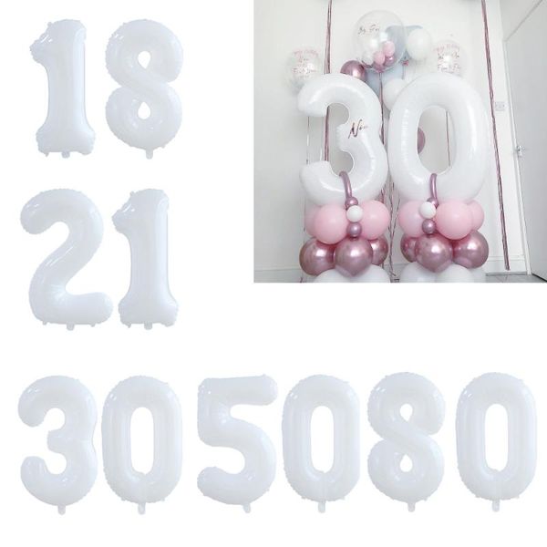 

party decoration 2pcs 30inch white number balloon banner 18 21 30 40 50 60 birthday adults foil helium globos