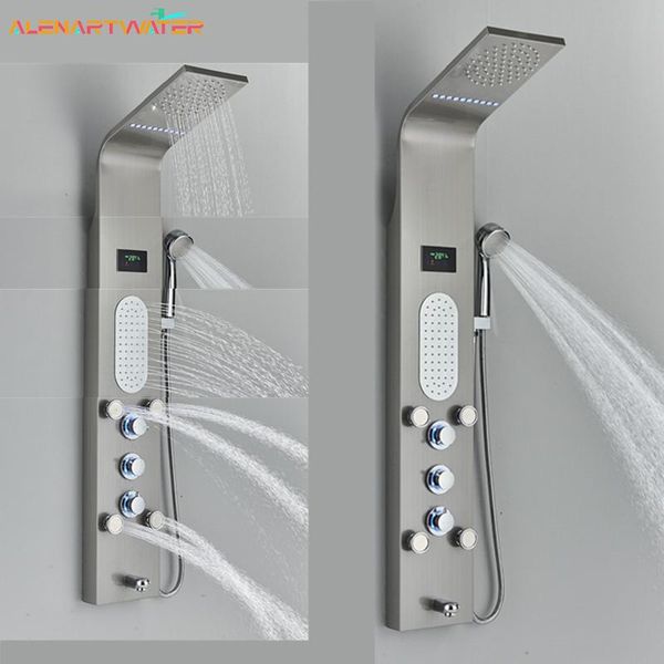 

bathroom shower sets digital display rainfall led light panel black with hand bidet sprayer tap