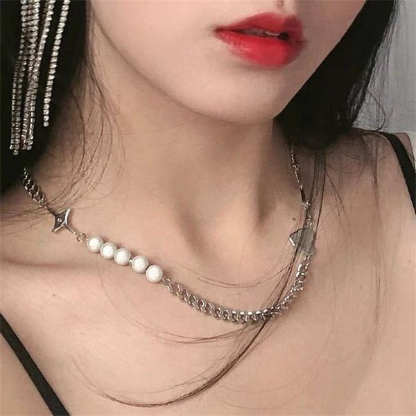 

chains fashion creative little cute reflective beads cuba chain love heart-shaped dark luxury ladies jewelry necklaces for women, Silver