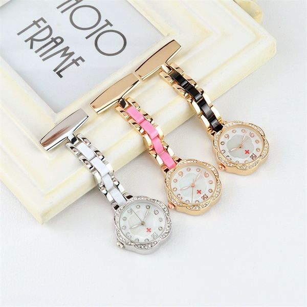 

flower nurse watch chest fob pocket watch medical student high-quality doctor clock brooch crystal blossom watches hospital gift, Slivery;golden