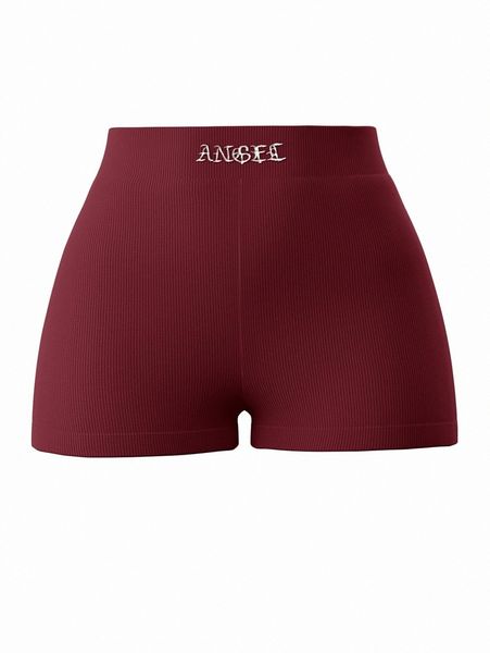 

letter embroidered rib-knit biker shorts z1i0#, Black
