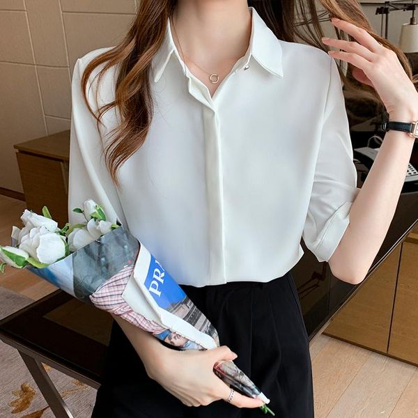 

women's blouses & shirts shirt female summer chiffon short-sleeved ol commuter simple temperament interview tooling top, White