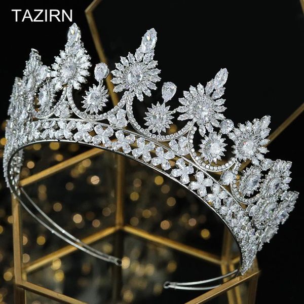 

hair clips & barrettes luxury 5a cubic zirconia white and gold wedding bridal tiaras crowns cz pageant headpieces party jewelry gift for wom, Golden;silver