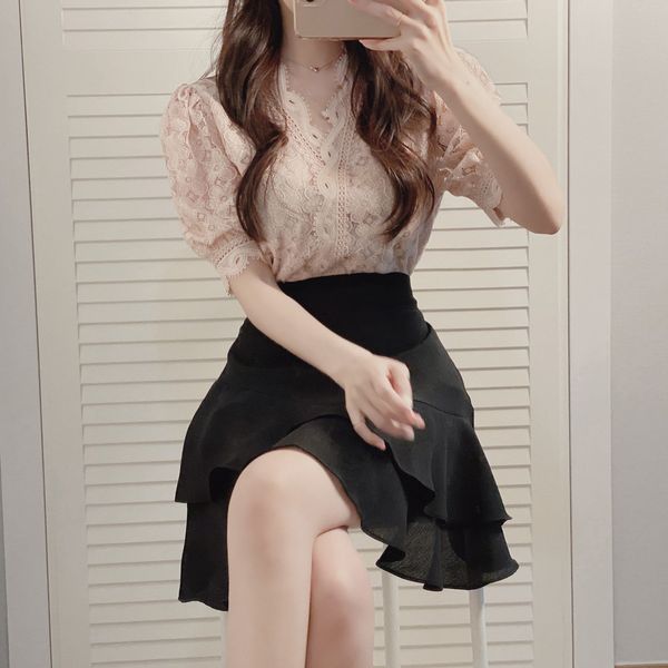 

spring vintage pink shirt female oversize short sleeve girls blouse summer plus size women blouses femme blusas 210417, White
