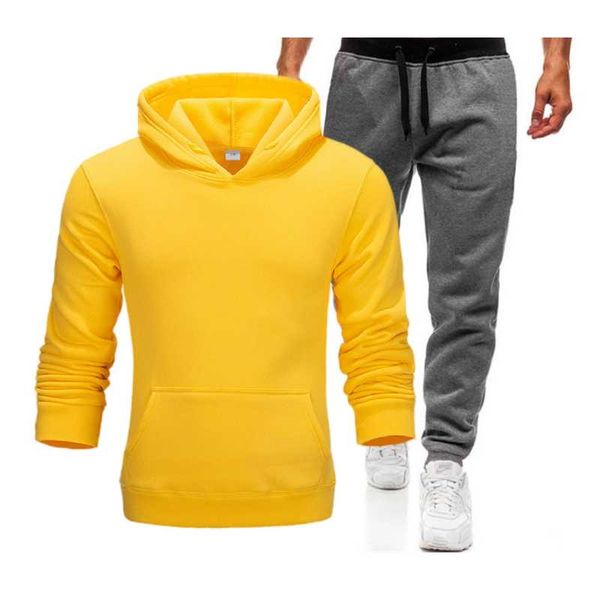 

men's tracksuits 2021 autumn and winter two-piece hoodie + sweatpants pure cotton basketball sportswear suit street hip-hop clothing, Gray