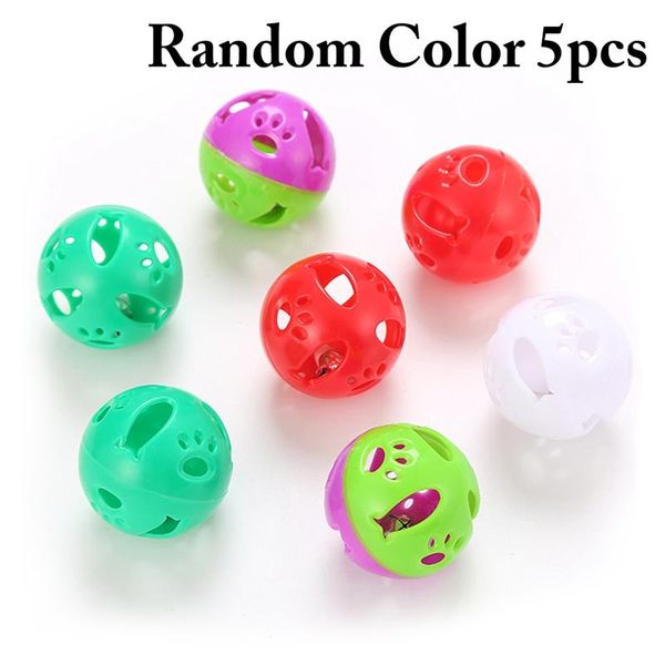 

5pcs cute colourful pet cat kitten play balls with jingle lightweight bell pounce chase rattle toy for products toys