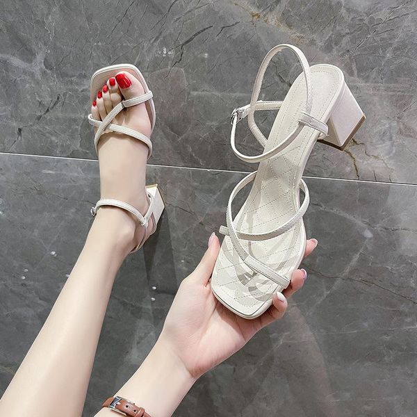 

sandals buckle high heel sandal for women espadrilles platform shoes lady 2021 suit female beige med high-heeled lacquered girls fli, Black