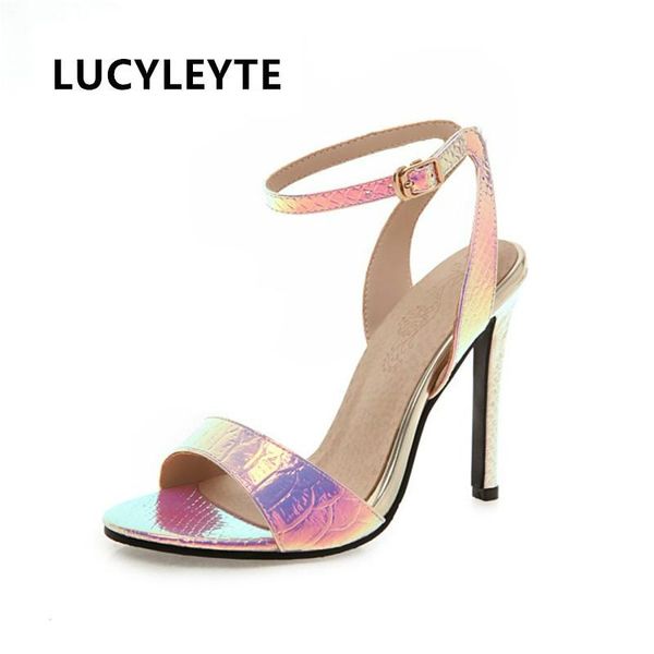 

summer high-end european and american gradient color fish scale sandals super high heel rubber low-heels, Black