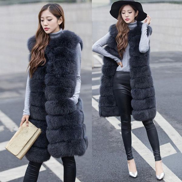 

women's fur & faux autumn winter vest imitation coat long european large size female top, Black