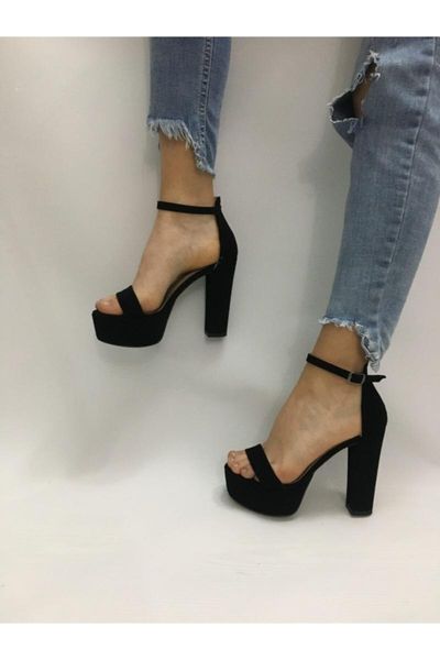 

women's black single band platform heels shoes dress