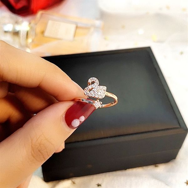 

xrzn tiktok female ear s925 with the same monkey king inhibition band rings adjustable female micro zircon ring, Silver