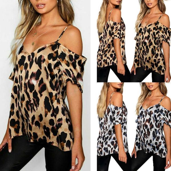 

women leopard blouses print short sleeve off shoulder party club blouse ladies summer casual female clothes t5p, White