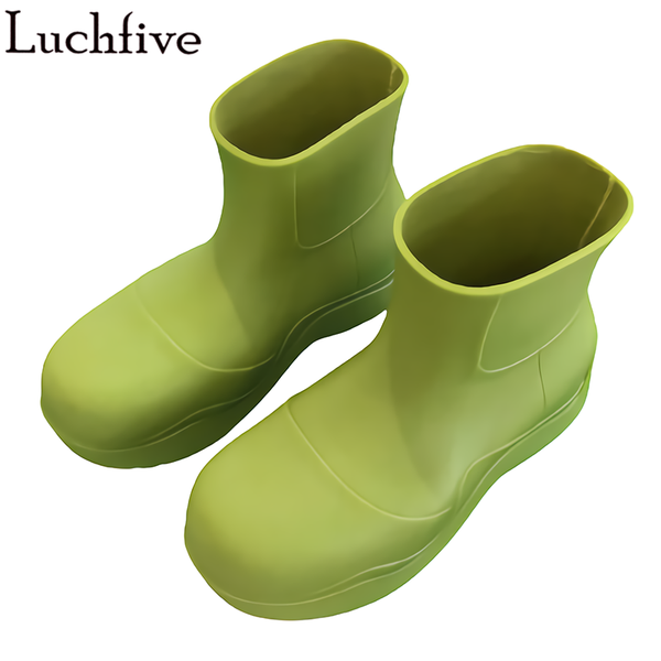 

boots candy colors jelly ankle round toe shoes woman slip on cute ladies waterproof green platform women, Black