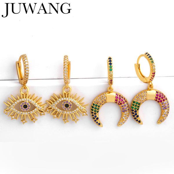 

dangle & chandelier juwang 2021 fashion hoop earrings jewelry for women grils cubic zircon evil eye ojo turco oorbellen goud, Silver