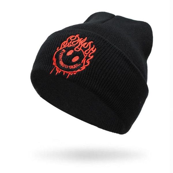

beanies autumn and winter hat beanie knitting cotton embroidery pattern warm flame minimalist style hedging cap wy0192