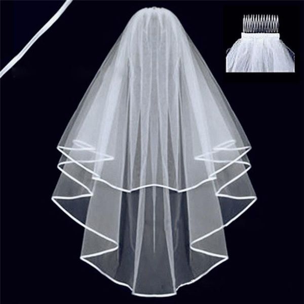 

bridal veils 2021 tulle wedding veil accessories white ivory beige two layers bride velo de novia with comb ribbon z4, Black