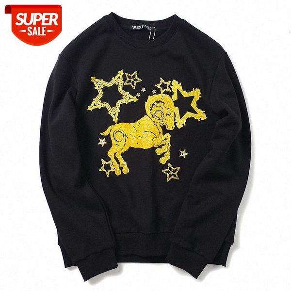 

aries twelve constellation pure cotton loose tide brand couple wear student shirt youth terry sweater all-match men and women #sy8g, Black