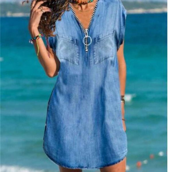 

v-neck zipper loose denim, White;black