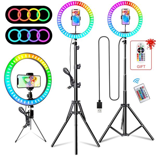 Iluminação 10 Polegada Rgb Ring Light 16 Cores Rgb Selfiestick Tripé com Obturador Remoto Tripode Con Aro De Luz para Youtube Stream Lamp