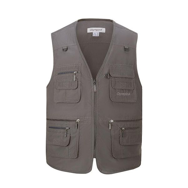 

men's vests middle-aged elderly vest casual loose outdoor waistcoat multi-pocket fishing sleeveless jacket cotton coat overalls wholesa, Black;white