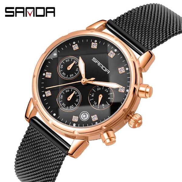 

wristwatches chronograph black wrist watch women watches luxury sanda ladies for clock female wristwatch hours, Slivery;brown
