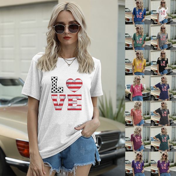 

summer t shirt independence day flag love printed, White