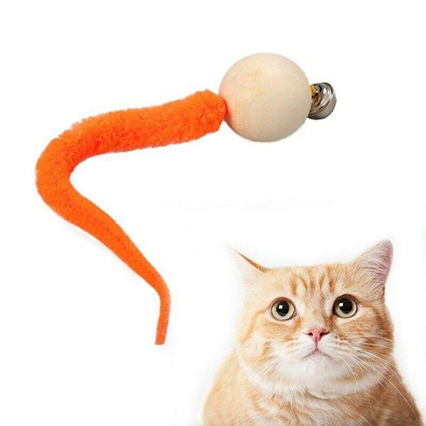 

est wiggly cat toy simulation worm with bell for pet ribbon wooden dog toys blue yellow pink green orange #5