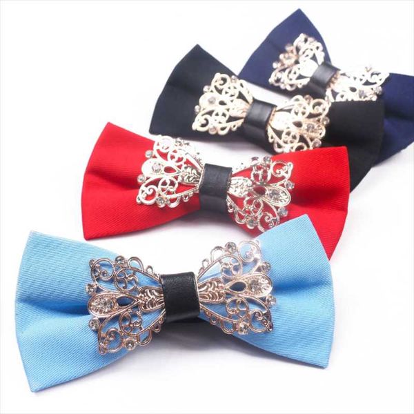 

bow ties ricnais fashion solid color pure cotton metal tie men for business wedding party gift skinny cravats luxurious bowtie, Black;gray