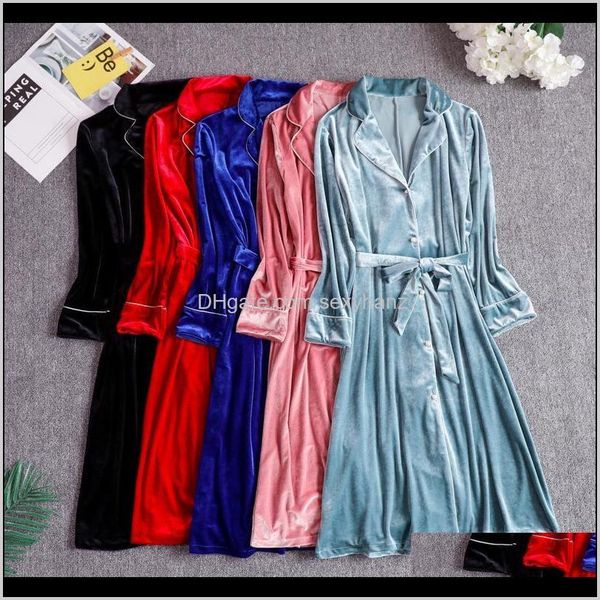 

womens underwear apparel drop delivery 2021 silky sleep robe woman velour kimono sleepwear nightdress bathrobe winter lady home wear nig, Black;red
