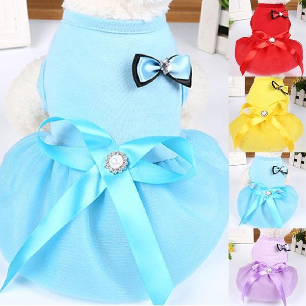

dog apparel summer cute crystal bowknot clothes cool breathable dress clothing for small medium dogs skirt puppy pet cloth supplies