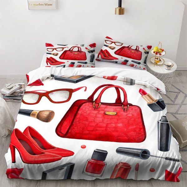 

bedding sets 2/3 pieces high heels set 3d print cartoon makeups duvet cover home textile bed pillowcase(no sheets)13 size