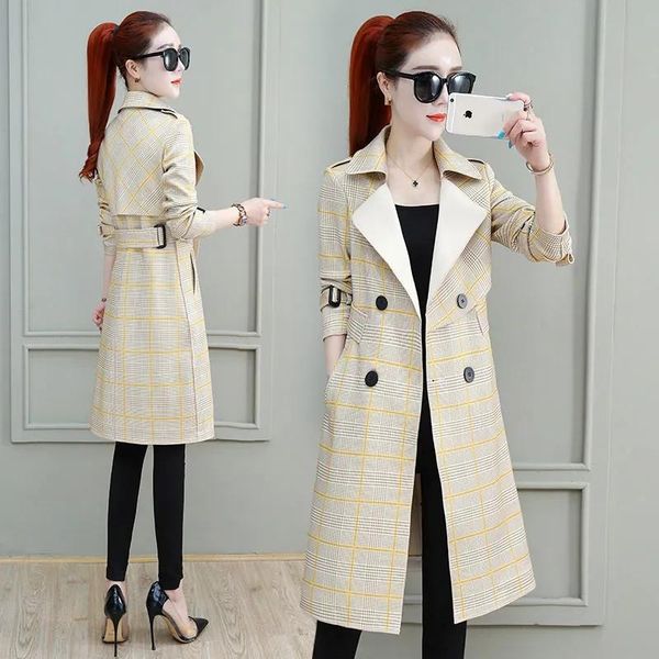 

women's trench coats autumn women's windbreaker 2021 fashion coat elegant plaid jacket women, Tan;black