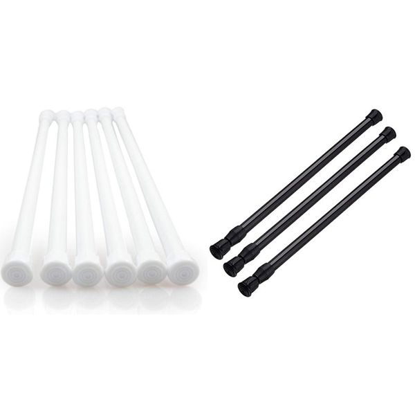 

shower curtains 6 pack tension rods, adjustable spring cupboard bars rod & 3pcs black curtain rods 27.5 to 47 inch