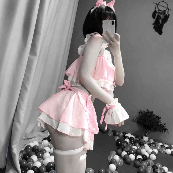 

anime cosplay kitty costumes party uniform 6pcs set seductive rabbit girl babydoll role-playing uniform erotic lingerie, Black;white