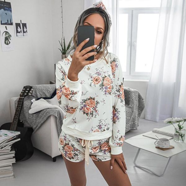 

sleepwear autumn promotion women 's pajamas set flower print long sleeve short pants casual style homewear, Black;red