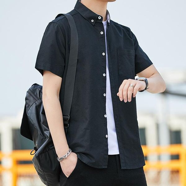 

men's casual shirts spring/summer 2021 pure cotton oxford short sleeve shirt japanese trend loose camisas para hombre, White;black