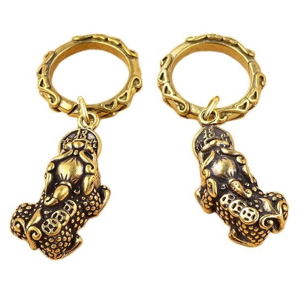 

keychains brass pixiu lucky beast car keychain necklace pendants retro copper animal keyrings women bag hangings accessories gifts, Silver