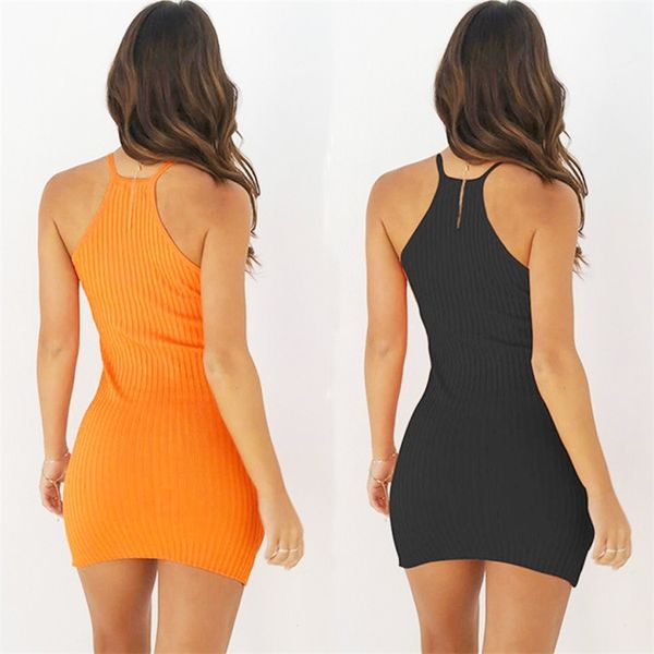 Sexy Club Backless Spaghetti Strap Summer Dress Cotton Ladies Elastic Bodycon Black Yellow Party Mini Abiti 210331