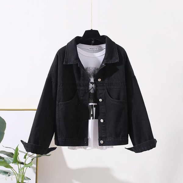 

women's jackets autumn fashion sequins short denim jacket women loose outerwear vintage pocket long sleeve black blue jeans coat female, Black;brown