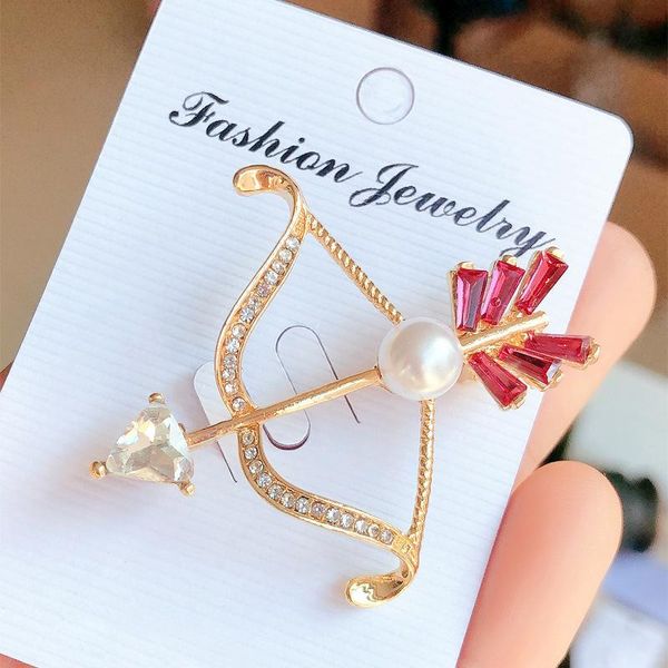 

pins, brooches creative arrow piercing heart pearl crystal rhinestone coat pin scarf buckle fashion god of love cute accessories gifts, Gray