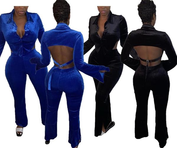 

women's tracksuits hhdmv 2021 women club party style sets long sleeve short lapel elastic pants pure color two piece, Gray